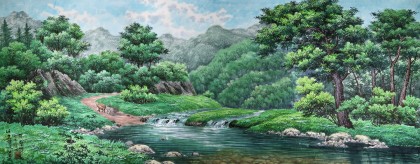 【已售】大尺寸朝鲜国画《我故乡的夏天》