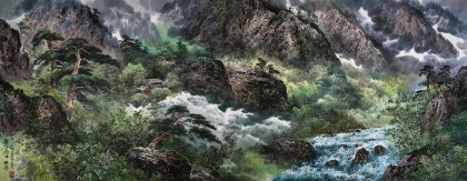 【已售】朝鲜画家李明大尺寸国画《金刚山的夏天》