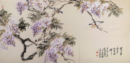 SK中美协会员 画坛名家王向阳四尺《紫气东来 白首相伴》询价