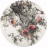 【已售】当代水墨漫画名家 强春云石榴扇画 《笑口常开》