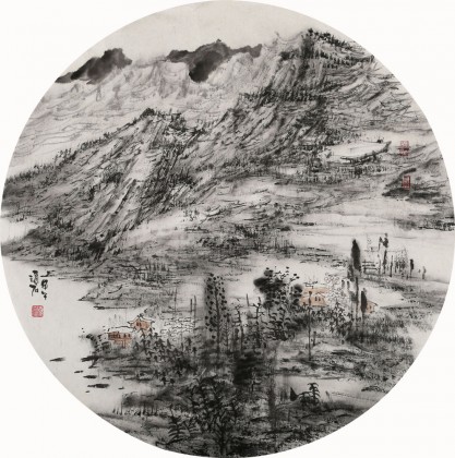 中国古美術・白雪石款・仙縁福地・四尺横幅掛軸・純手描き・文房置物