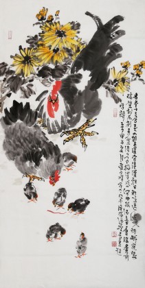 【已售】曲逸之  四尺国画《雄鸡图》 中国美术学院著名花鸟画家