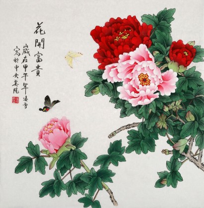北京美协凌雪 四尺斗方牡丹国画《花开富贵》 - 牡丹画 - 99字画网