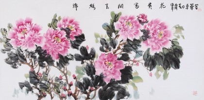 SD河北著名老花鸟画家刘卓华四尺《锦绣春开富贵花》