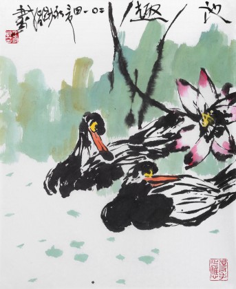 王永刚 指画《池趣》 78岁国家一级美术师