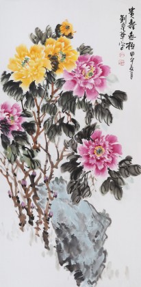 【已售】刘卓华 四尺牡丹《贵寿无极》 河北著名老画家（询价）