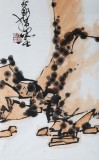 【已售】名家王永刚四尺对开手指画《双栖》(询价)