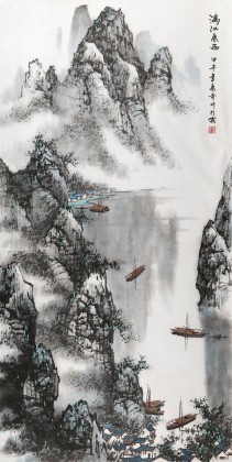 SK北京美协张春奇四尺《漓江春雨》（询价）