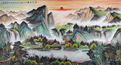 【已售】宁良成六尺聚宝盆风水画《流水生财》
