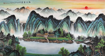【已售】宁良成六尺风水画《旭日东升》