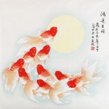 【已售】北京美协凌雪四尺斗方九鱼图《鸿运当头》