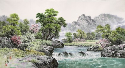 【已售】朝鲜名家蔡京华 四尺《溪谷的春天》