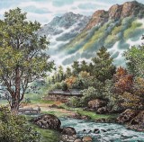 【已售】朝鲜画家郑美英 小六尺《山川的溪谷》