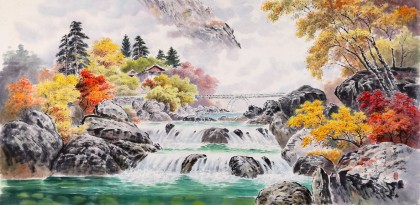 【已售】朝鲜画家赵元哲 四尺《妙香山的秋天》