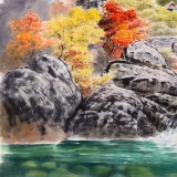 【已售】朝鲜画家赵元哲 四尺《妙香山的秋天》