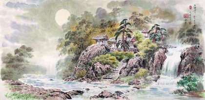 朝鲜画家赵元哲 四尺《妙香山的小溪》