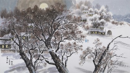 朝鲜一级画家 朴哲 四尺《故乡的月夜》