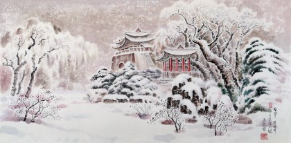 朝鲜画家赵元哲 四尺《平壤古迹》