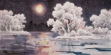SKSD朝鲜画家郑权 四尺《湖边的月夜》