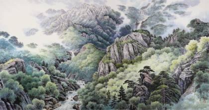 【已售】朝鲜画家崔正哲 六尺《妙香山之夏》