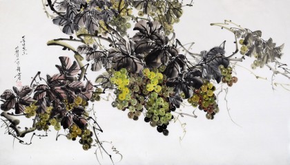 朝鲜画家崔锦星 四尺《丰收的葡萄》