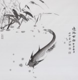 【已售】中国湿地画派创始人之一张明河 四尺斗方《连年有余》