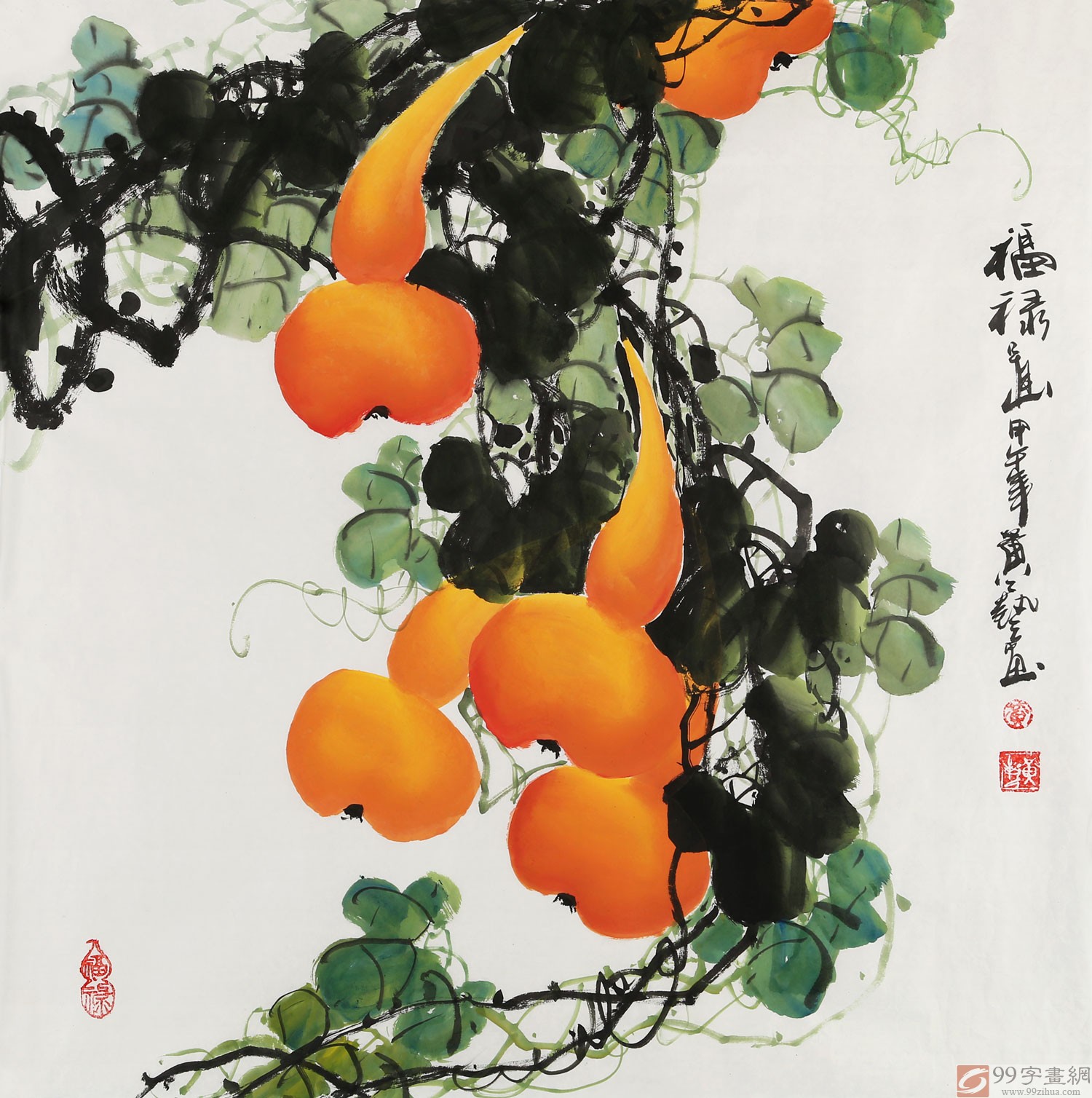 已售黄艺四尺斗方招财风水葫芦画福禄图