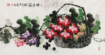 三尺葡萄国画《硕果图》 - 葡萄画 - 99字画网