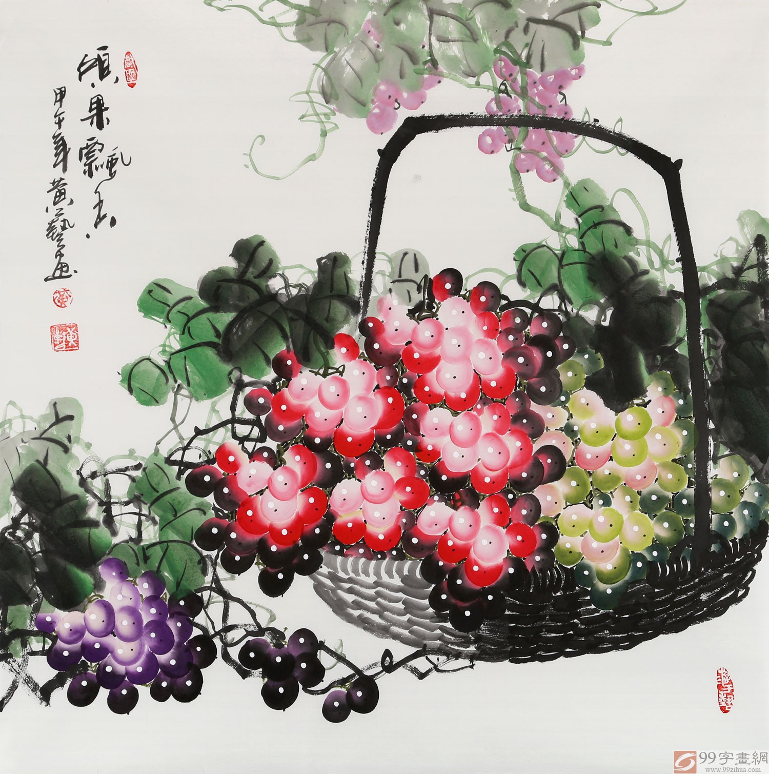 四尺斗方葡萄画《硕果飘香》 - 葡萄画 - 99字画网