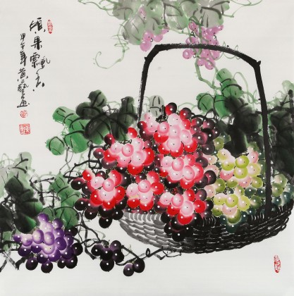 四尺斗方葡萄画《硕果飘香》 - 葡萄画 - 99字画网