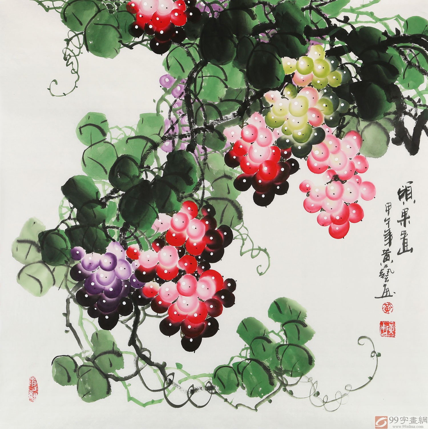 四尺斗方葡萄画《硕果图》 - 葡萄画 - 99字画网