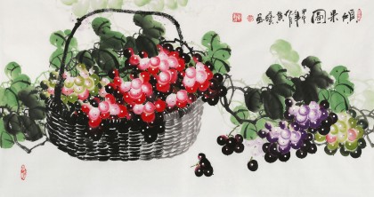 三尺葡萄国画《硕果图》 - 葡萄画 - 99字画网