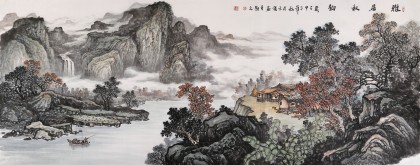 【已售】著名画家蒋元发 小六尺山水《雅居秋韵》