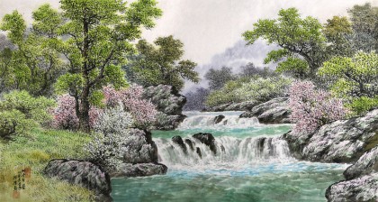 朝鲜名家蔡京华 四尺《溪谷的春天》