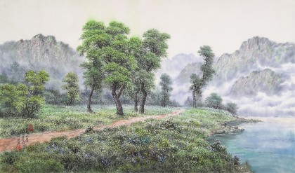 朝鲜画家蔡京华 四尺《野外的早晨》