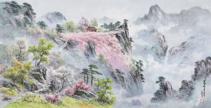 朝鲜画家金善国 四尺《妙香山佛影台》