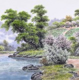 SKSD朝鲜画家蔡京华 四尺《溪边的春天》