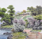 SKSD朝鲜画家蔡京华 四尺《溪边的春天》