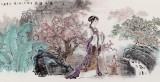 【已售】当代著名写意人物画家魏志平 四尺《黛玉葬花》