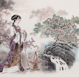 【已售】当代著名写意人物画家魏志平 四尺《黛玉葬花》