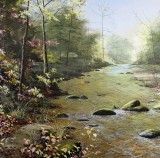 SK朝鲜人民艺术家李相文 大尺寸《绿溪》 布面油画