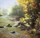 SK朝鲜人民艺术家李相文 大尺寸《绿溪》 布面油画