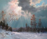 【已售】朝鲜名家 白鹤松 《雪中小路》精品油画