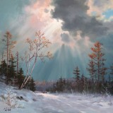 【已售】朝鲜名家 白鹤松 《雪中小路》精品油画
