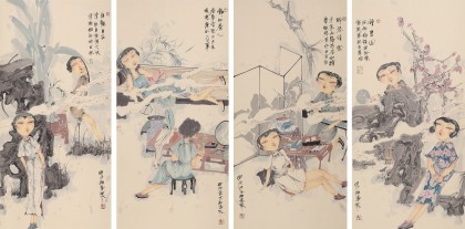 著名青年画家李翔峰 《自观自在四联》询价