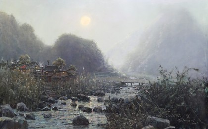 【已售】朝鲜名家油画 《寂静的月夜》