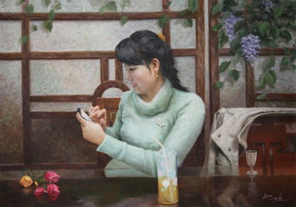 【已售】朝鲜名家油画 崔国哲 《恋爱时光》