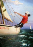 【已售】朝鲜名家油画 韩光勋 《扬帆远航》