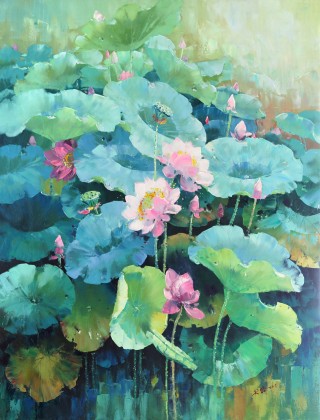 QA郭莹大尺寸 《出水芙蓉》布面油画