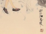 【已售】著名青年画家李翔峰 四尺斗方《观桃花图》